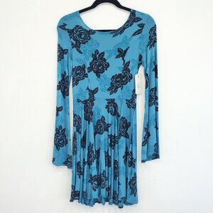 New Billabong Steal Time Long Sleeve Skater Dress Floral Rose Print Pullover